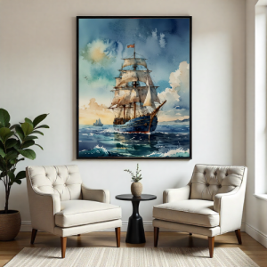 Ship in ocean wall art